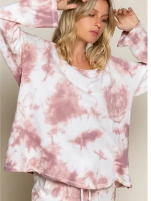 O POL Pink Tie-Dye Lightweight Women’s Pullover Sweatshirt Medium thumbnail 1