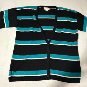 Sophisticates by Pendleton Womens Medium Striped Cotton Cardigan Black Teal USA thumbnail 3