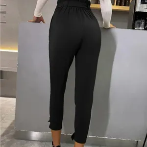 High Waist Belted Hem Cropped Pants Black Size XS thumbnail 2