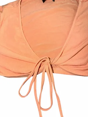 White Fox Boutique “My Mind’s Set” Ribbed Tie-Front Crop Top – Peach / Apricot thumbnail 3