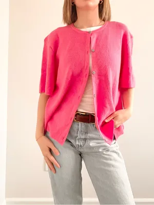 Boutique Brand Bright Pink Short-Sleeve Button Cardigan Top thumbnail 4
