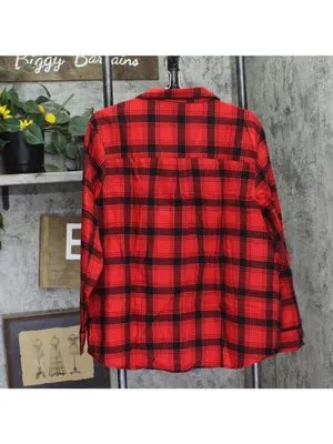NEW Wondershop Plaid Flannel Long Sleeve Pajama Shirt Holiday Red / Black XL thumbnail 2