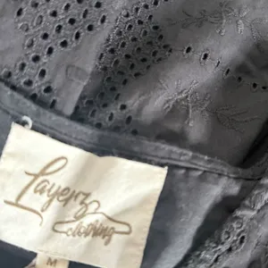 Black Eyelet Babydoll Embroidered Floral Mini Dress Size M Empire Waist Folk thumbnail 6