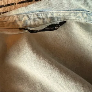 Zara Light Wash Denim Chambray Lace Trim Button Down Shirt M thumbnail 6