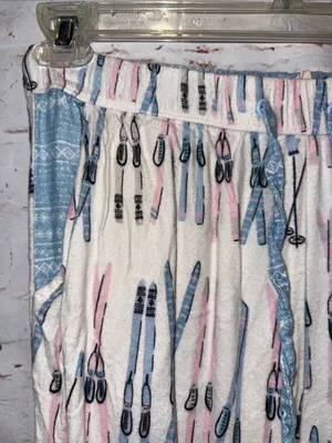 Munki Munki Women’s Ski Print Button Front Pajama Top pants S White Blue Pink thumbnail 3