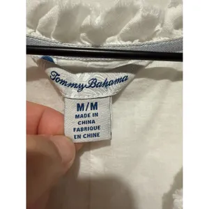 Tommy Bahama Two Palms Linen Dress M White Ruffle Frayed V-Neck Coastal Resort thumbnail 3