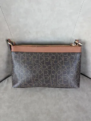 Calvin Klein brown trim monogram canvas gold hardware crossbody bag thumbnail 7