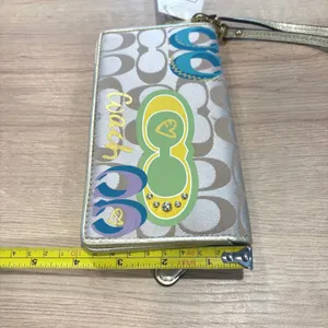 Coach Poppy Signature Graffiti Slim Envelope Wallet Khaki Gold‎ Wristlet 46438 thumbnail 4