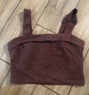 Abercrombie & Fitch Brown Square-Neck Ribbed Crop Tank thumbnail 1