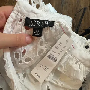 NWT J. Crew Ruffle Neck Mini Dress in White Eyelet thumbnail 5