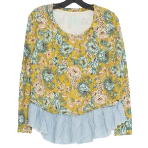 Lilka Anthropologie Womens Top Sweatshirt Mixed Media Ruffle Floral Medium FC thumbnail 1