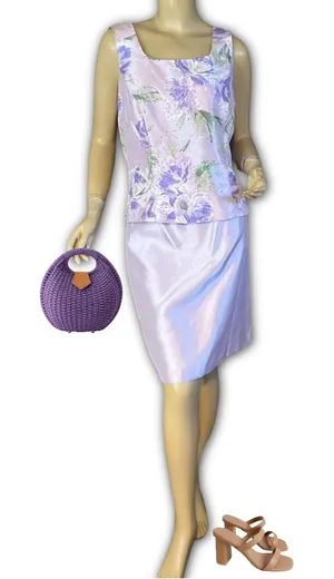 Vintage Y2k Dress Barn Purple Floral Print Satin Sheen Skirt Set (10) thumbnail 1