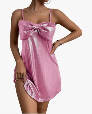 Cute pink bow dress summer dress thumbnail 4