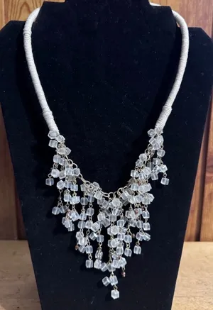 Cord Wrapped Silver Tone Acrylic beaded Chandelier Necklace thumbnail 1