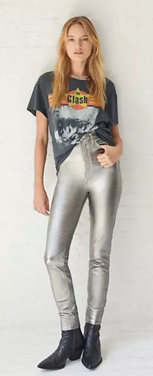 Free People We the Free Phoenix Coated High-Rise Skinny‎ Jeans in Silver Size 27 thumbnail 1