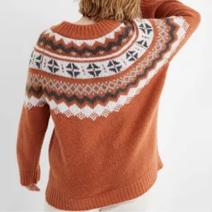 Aerie Fair Isle Knit Sweater Rust Orange Neutral Ivory Earth Cottagecore Large thumbnail 3