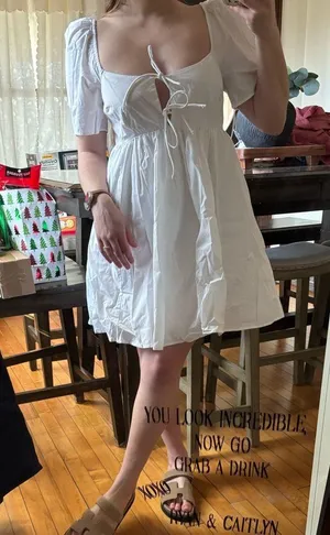 Abercrombie White Puff Sleeve Dress thumbnail 4
