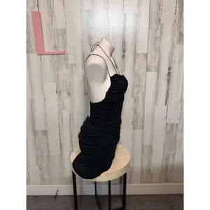Black Ruched Bodycon Mini Dress Halter Neck Tie Back Stretchy Party Dress Size L thumbnail 8