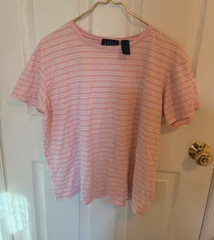 CRAZY HORSE Light pink stripe t shirt thumbnail 1