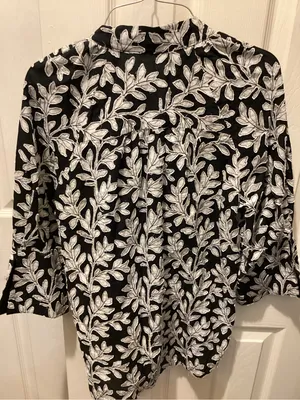 Anthropologie Black Top with White Leaf Embroidery thumbnail 3