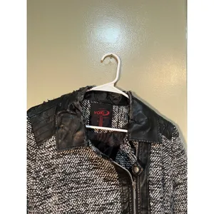 Yoki Outerwear Collection Womens Size Large Coat Jacket Black Gray Tweed Leather thumbnail 7