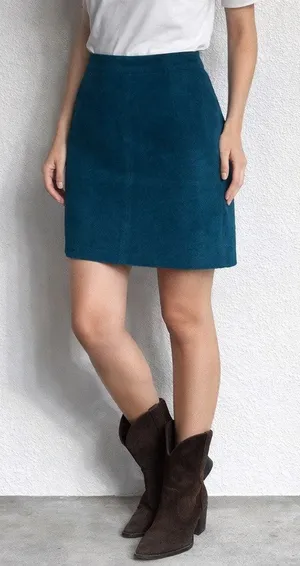 Fashion House Teal Suede Leather High Waist Mini Skirt Vintage Sz 10 thumbnail 1