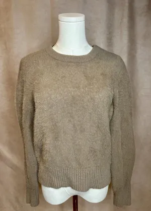 Old Navy Fuzzy Taupe Sweater Womens Large Soft Crew Neck Cozy Knit thumbnail 1