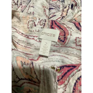 Chicos 100% Linen Paisley Zip Front Jacket Pink Purple Orange Size 2 L Large thumbnail 5