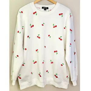 Vinyl Icons Cherry Embroidered White Crewneck Sweatshirt thumbnail 6