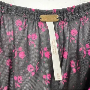 Free People Black Purple Floral Twist Front Blouse Womens M Boho Sheer Sleeve thumbnail 6