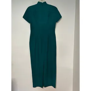 Dana Buchman Silk Teal Green Mandarin Collar Sheath Midi Dress Size 6 32820212 thumbnail 5