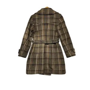 Bibise Clothing Brown Plaid Wool Blend Double Breasted Trench Coat Size 40 thumbnail 3