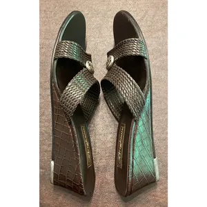 Brighton Denise Leather Wedge Sandal 10M Brown Black Woven Slides Resort Classic thumbnail 5