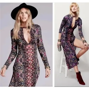 Free People Cabaret Long Sleeve Maxi Dress Medium Sunrise Combo Stretch thumbnail 14