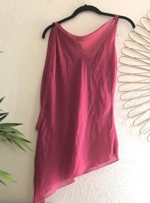 Vanity Collection Unique stunning Fairycore pink asymmetrical hem top with side slit and tie up detail on one strap and with butterfly bedazzling cami top blouse thumbnail 4