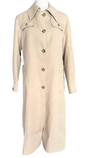 Vintage 70s Tan Beige Longline Belted‎ Trench Coat Duster Jacket Womens thumbnail 1