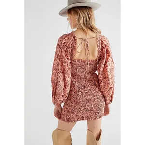 Free People Smock It To Me Mini Dress Apricot Combo Small Boho Fall Cottagecore thumbnail 3