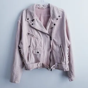 Free People Oversized Rose Moto Denim Jacket thumbnail 1