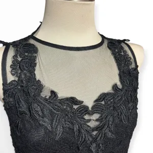 Symphony Lace Illusion Mesh Stretch Long Formal Dress Gown Black Large thumbnail 2