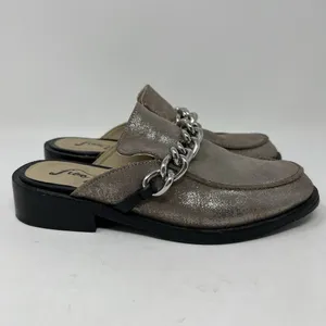 Free People EU‎ 36 Women's Size 5.5-6 Vida Silver Metallic Chain Leather Mules thumbnail 3