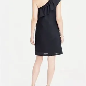 J.Crew Black‎ Linen Blend Ruffle One Shoulder Shift Dress Size S thumbnail 2
