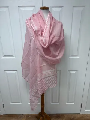 Pink and White Lightweight Puree Cotton Patterned Shawl‎ or Scarf - 97" x 32". thumbnail 2