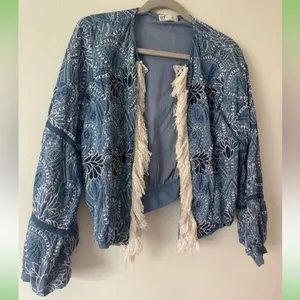 Zara Blue floral embroidered jacket with crochet lace trim thumbnail 5