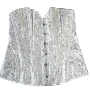 White Damask Floral Corset Top Busk Front Lace Up Back Sweetheart Size M‎ thumbnail 1