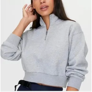 Tna Sweatshirt‎ Women S Grey Cozy Fleece Perfect Quarter Zip Cropped Pullover thumbnail 9