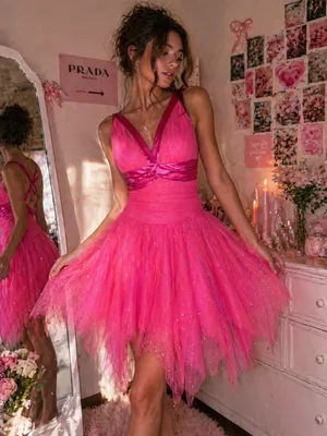 Hot Pink Tulle Coquette Dress | Fairycore Princess Prom Dress XS/S Petite thumbnail 1