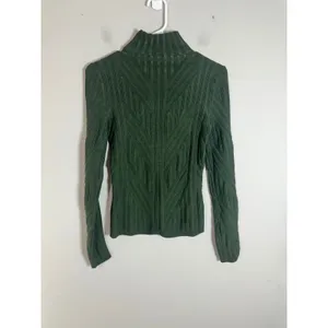 Ecru Womens Forest Green Mock‎ Neck Chevron Ribbed Long Sleeve Sweater Small thumbnail 3