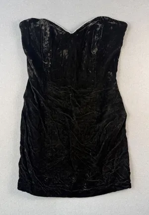 Betsy & Adam Vintage Black Crushed Velvet Strapless Beaded Mini Dress Womens 341 thumbnail 1