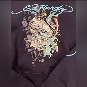 Ed Hardy Navy Koi Fish Logo On Back Cropped Pullover Sweatshirt XL NWT thumbnail 2