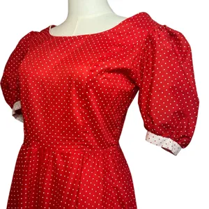 S.L. Fashions VTG 80s Polka Dot Puff Sleeve Midi Dress Red Size 9 thumbnail 5